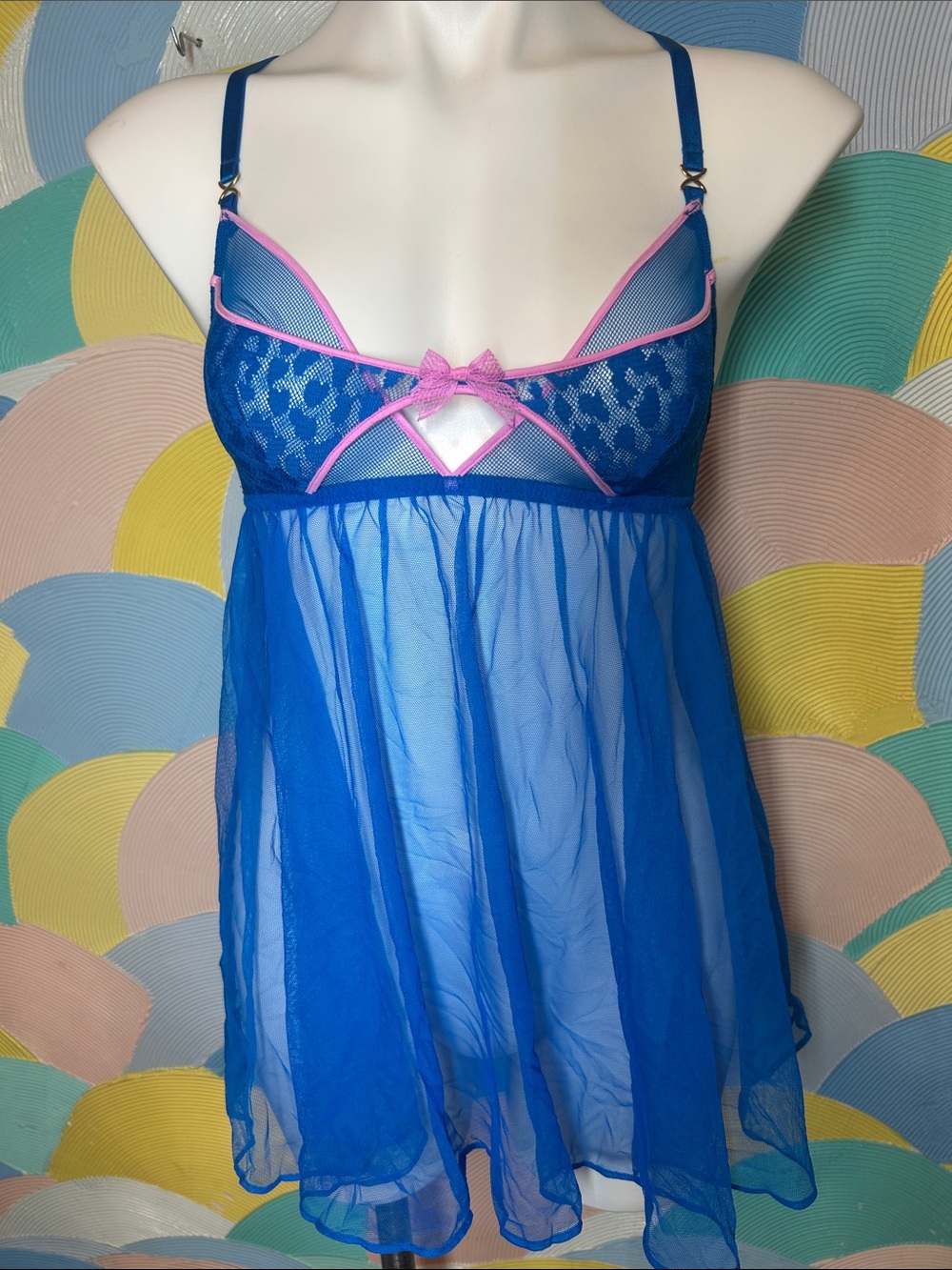 Victoria's Secret Blue Sheer One-Piece with Pink Trim